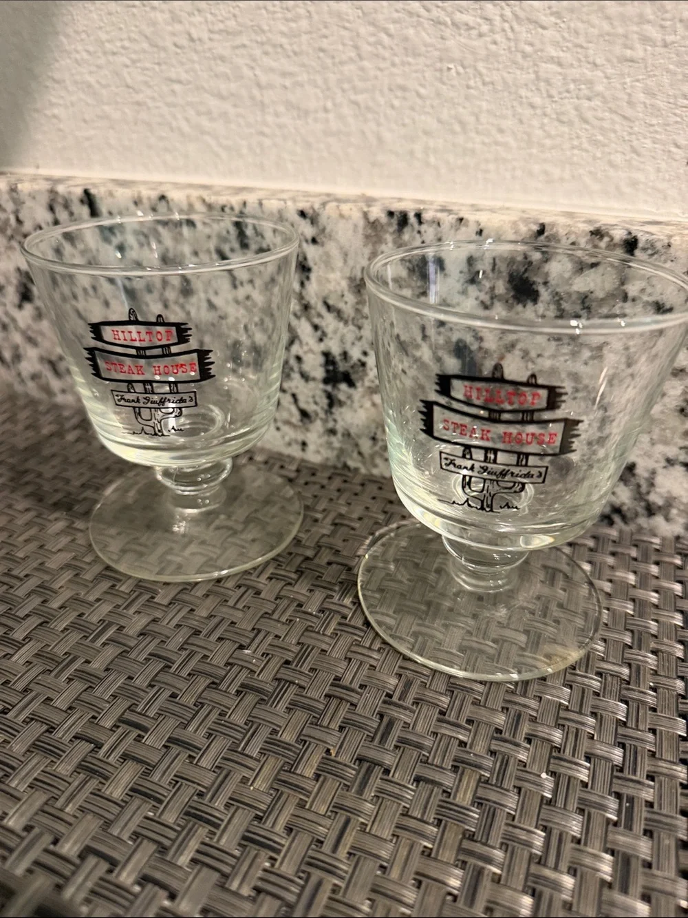 VINTAGE Hilltop Steakhouse Saugus MA 2 Whiskey Cocktail Glasses with Stirrers